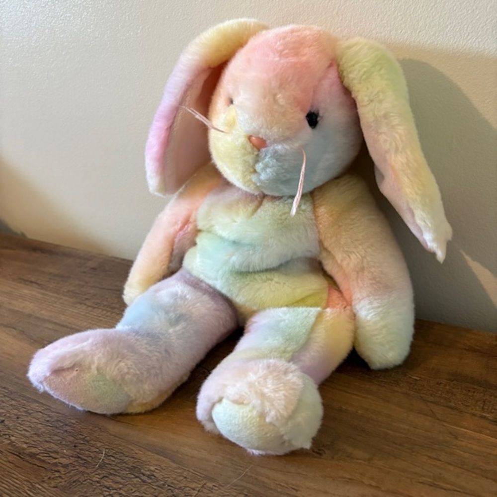 Vintage Ty Tie Dye Pastel Hippie Beanie Buddy Bunny Rabbit 15" Plush Stuffed Toy
